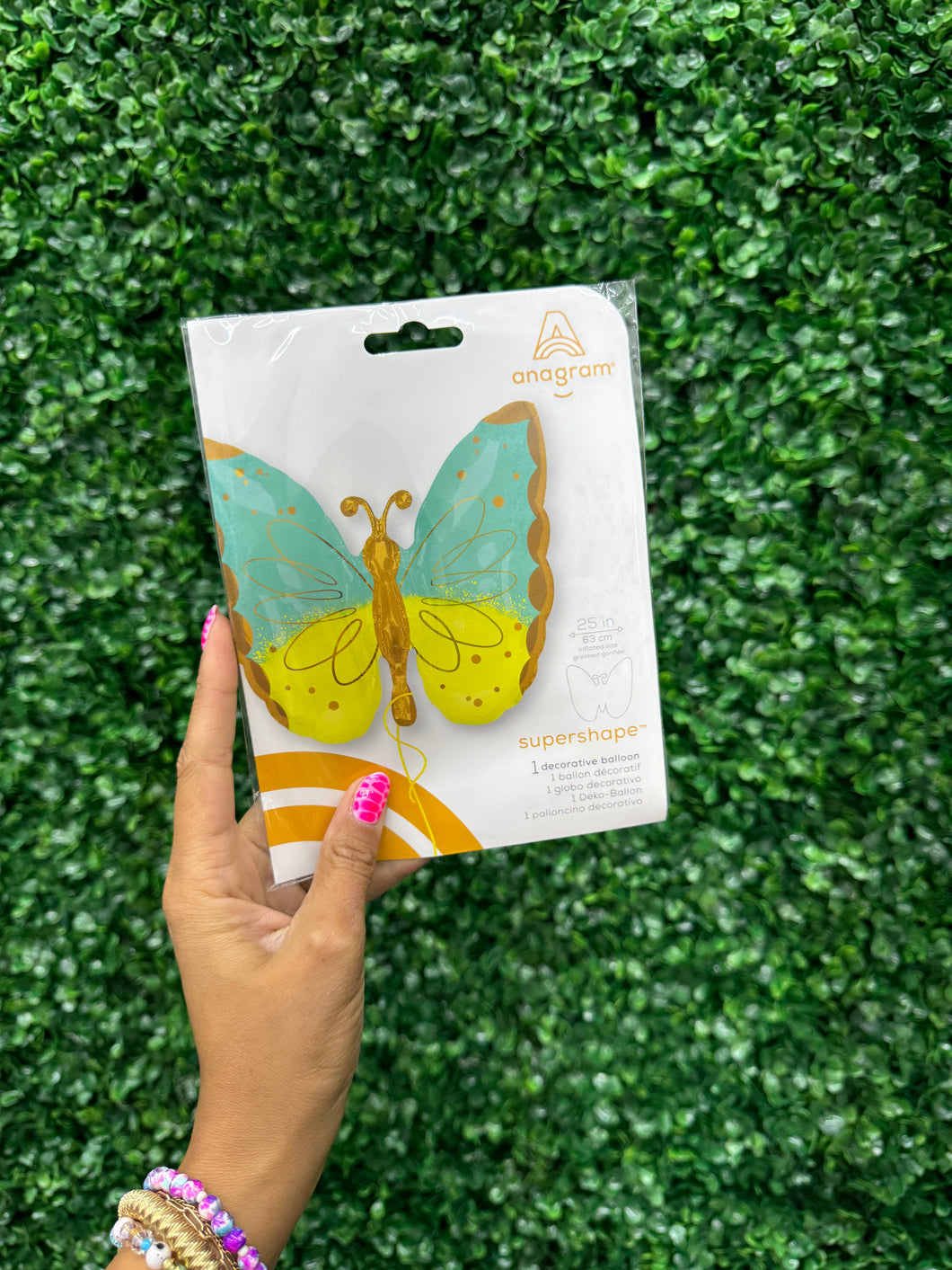 TEAL + YELLOW BUTTERFLY FOIL BALLOON